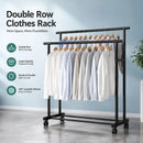 CARLA HOME Double Rod Clothes Rack with Wheels, Metal, Portable Wardrobe Rack
