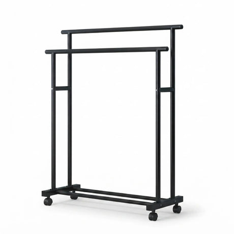 CARLA HOME Double Rod Clothes Rack with Wheels, Metal, Portable Wardrobe Rack
