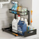 CARLA HOME 2 Tier Under Sink Organiser - Sliding Drawer - Black - Adjustable Under Sink Organiser