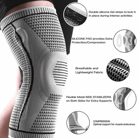 Silicone Knee Compression Sleeve in Gray for Arthritis Support, Size XL