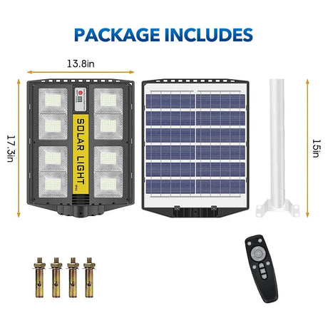 80000LM 5000W Black Solar Street LED Light with Radar Sensor and Remote Control for Outdoor Use - 5000W/1152LED