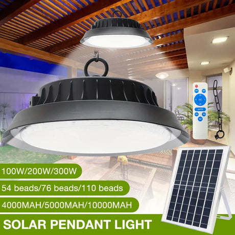 Solar Power Outdoor UFO LED High Bay Light 300W Black for Shed Garage Shop