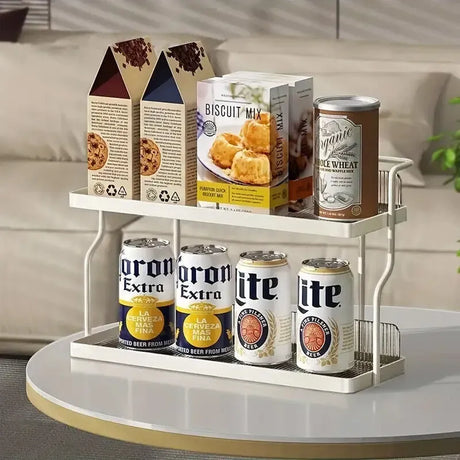 Two-Tier Kitchen Storage Rack Organizer in White with Removable Trays, 30.5x12.2x20.3cm