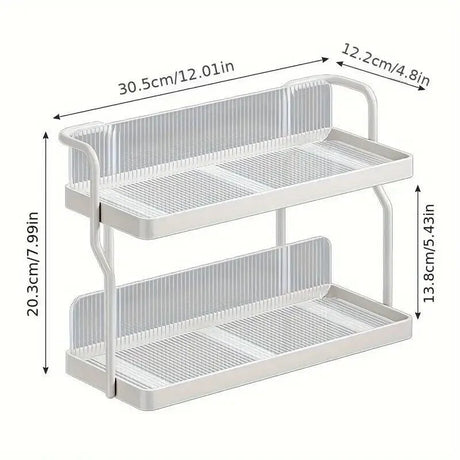 Two-Tier Kitchen Storage Rack Organizer in White with Removable Trays, 30.5x12.2x20.3cm