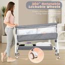 3-in-1 Adjustable Height Baby Bassinet Crib with Mosquito Net and Storage Basket in Grey