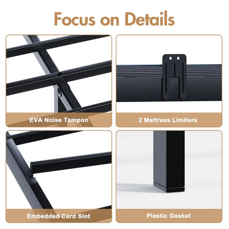 Double Black LED Bed Frame with 2 Storage Drawers and Charging Station