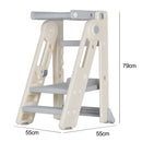 Foldable Kids Step Stool Kitchen Helper Tower in Grey, Adjustable Height, 55x55x79cm