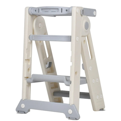 Foldable Kids Step Stool Kitchen Helper Tower in Grey, Adjustable Height, 55x55x79cm