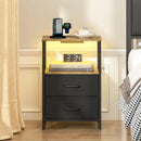 Black and Brown Nightstand with LED Light, Charging Station, and Storage - 60x40cm