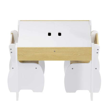 3-Piece Kids Table and Chairs Set in White with Storage, 60x60x48cm