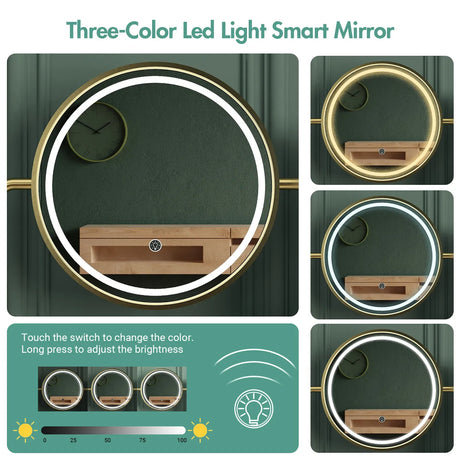 Dressing Table Stool Set in White & Gold with LED Lights and Charging Station