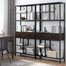 Metal Bookcase With Drawers, Dark Walnut & Black, 90x30x180cm, 6 Shelves