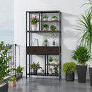 Metal Bookcase With Drawers, Dark Walnut & Black, 90x30x180cm, 6 Shelves