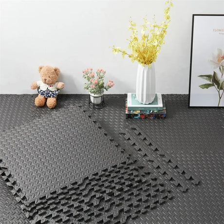 Natural Wood Interlocking Heavy Duty EVA Foam Gym Flooring Mats - 60x60cm - 12 Tiles