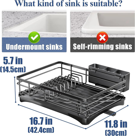 Large Dish Drying Rack with Drainboard Black