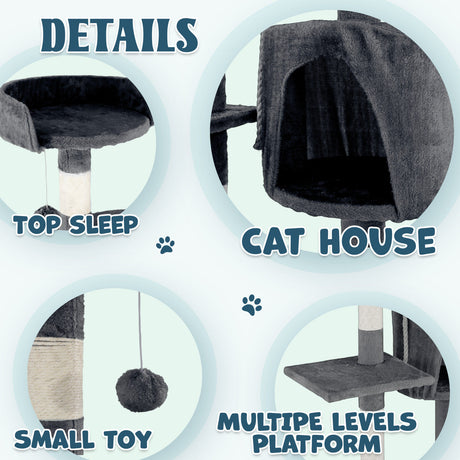 Cat Tower Tree Condo Scratching Post Dark Grey 142cm