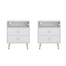 Amelia Modern LED Bedside table with USB and power socket white x 2