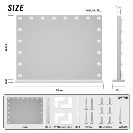 Beauty Mirror with 18 LED Bulbs, Colour Settings, White Frame,  and USB A and C Ports