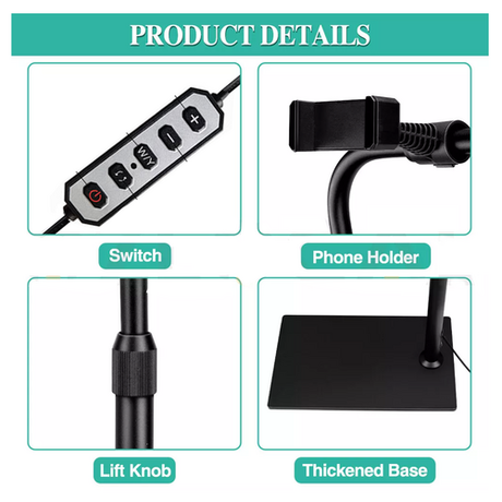 Half Moon Floor Fill Lamp for Salon Tattoo Eyelash Makeup Beauty LED Lash Light Black