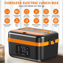 Portable 1L Cordless Electric Heated Lunch Box 16000mAh 60W 304 Stainless Steel Black& orange