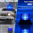 Solar Powered LED Flashing Beacon Light, 12-24V Amber Emergency Magnetic Warning Blue