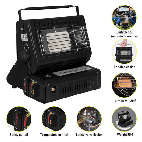 Portable Camping Gas Heater Outdoor Heating Stove Gas Baking Hunting Warmer AU black