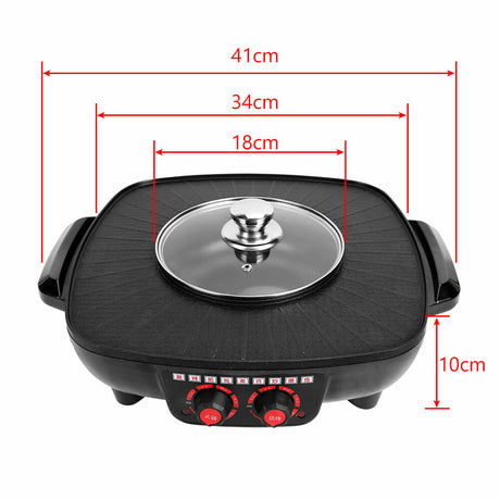 Electric 2 in 1 Hot Pot BBQ Oven Smokeless Barbecue Pan Grill Hotpot Machine