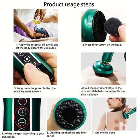 12 Levels Electric Cupping Massager Vacuum Suction GuaSha Anti Cellulite Beauty GREEN