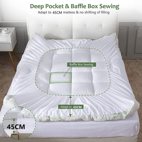 Bamboo Pillowtop Mattress Topper Luxury Bedding Mat Pad Protector Cover Single 90 x 190 cm