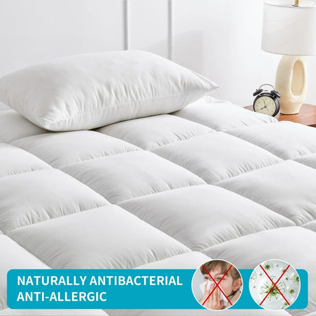 1500GSM Bamboo Mattress Topper Extra Thick 10CM Bed Topper Double: 137 x 191 + 40 cm