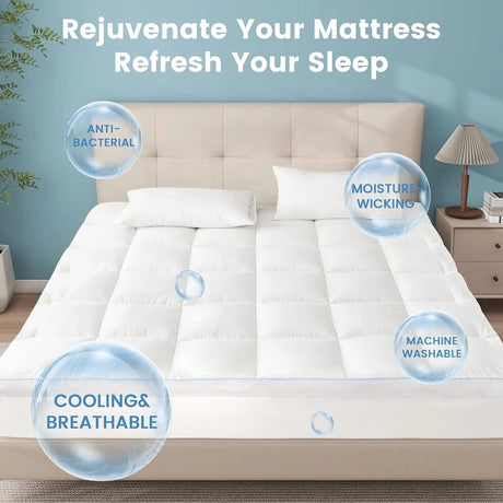 1500GSM Bamboo Mattress Topper Extra Thick 10CM Bed Topper Double: 137 x 191 + 40 cm
