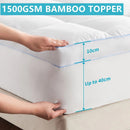 1500GSM Bamboo Mattress Topper Extra Thick 10CM Bed Topper King Single: 107 x 203 + 40 cm