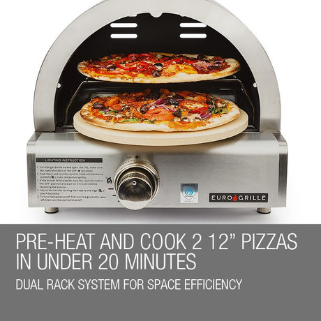 EuroGrille Portable Pizza Oven BBQ Camping LPG Gas Benchtop Stainless Steel