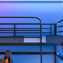 Gaming Loft Bed with Desk, Steel Metal Frame, Space Saving Design, for Single Mattress, Matte Dark Grey