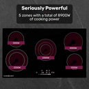EuroChef 90cm 5 Zone Ceramic Cooktop, 8900W Electric, FlexiZone Adjustable Size Hobs, Touch Controls