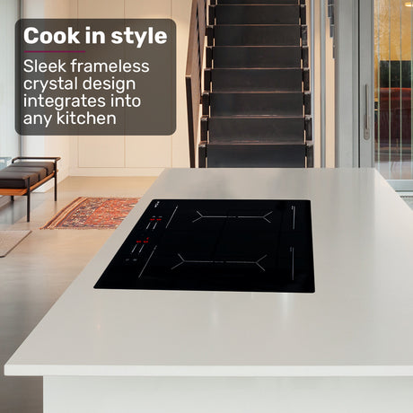 EuroChef 60cm 4 Zone Induction Cooktop, 7200W Electric, Dual Link Bridged Zone Hobs, Touch Controls