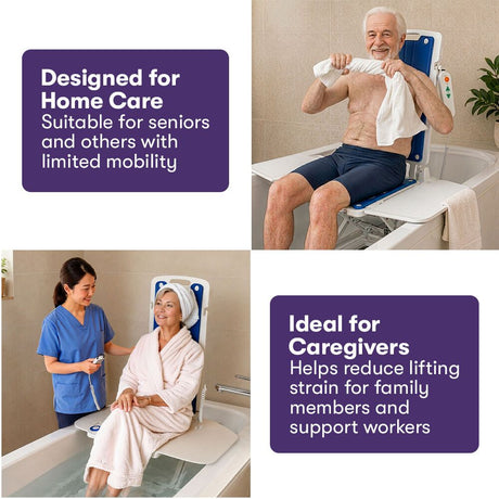 EQUIPMED Motorised Bath Lift Chair, Electric Battery Operated Reclining Seat, Bathing for Elderly & Disabled, 136kg Capacity Blue