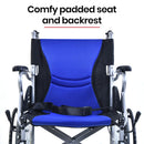EQUIPMED Folding Aluminium Wheelchair, 20" Wheels, Park Brakes, 100kg Capacity, Blue