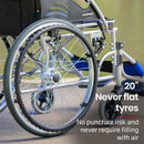 EQUIPMED Folding Aluminium Wheelchair, 20" Wheels, Park Brakes, 100kg Capacity, Blue