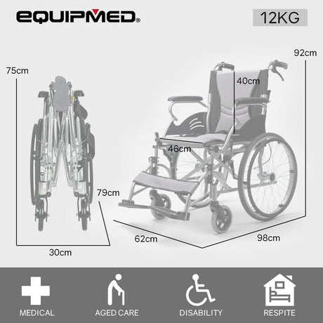 EQUIPMED Folding Aluminium Wheelchair, 20