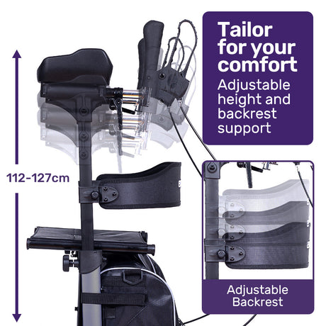 EQUIPMED Upright Rollator Walker with Forearm Rest Supports, Mobilty Aid with Seat, Grey