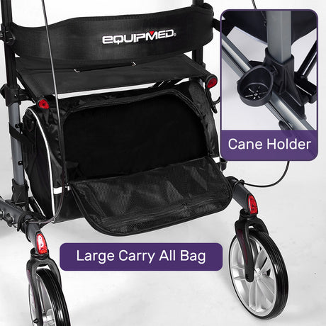 EQUIPMED Upright Rollator Walker with Forearm Rest Supports, Mobilty Aid with Seat, Grey
