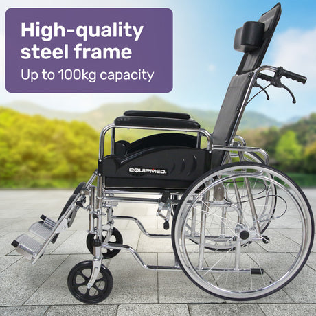 Equipmed Folding Manual Reclining Wheelchair Self Propelled, 24