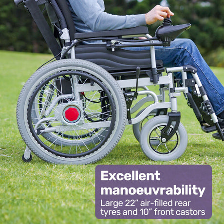 EQUIPMED Power Electric Wheelchair, Wide Bariatric Chair, Comfortable for S-XL, Long Range, Recline Adjustment, Lithium Battery, 22'' Wheels, Headrest, Folding