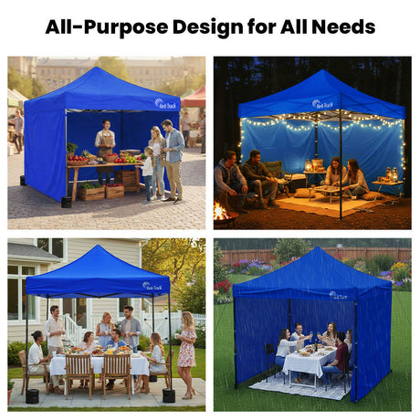 RED TRACK 3x3m Premium Pop Up Gazebo Marquee, Patented Steel Cable Canopy Support System, Wheeled Carry Bag, Side Walls, UV Block, Reinforced Frame, Blue