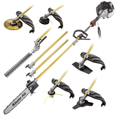 BAUMR-AG 65cc 7in1 Long Reach Garden Multi-tool, Pole Saw, Hedge & Line Trimmer, Brush Cutter, 12