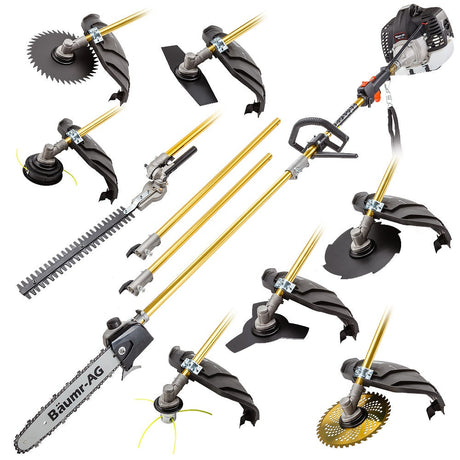 BAUMR-AG 65cc 9in1 Long Reach Garden Multi-tool, Pole Saw, Hedge & Line Trimmer, Brush Cutter, 12