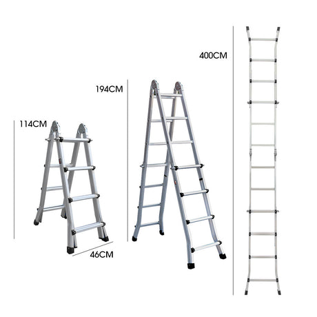 Bullet 4m Folding Aluminium Multipurpose Ladder, w/ Workshelf Platform, Spring Assisted Rapid Safety Lock Adjusters