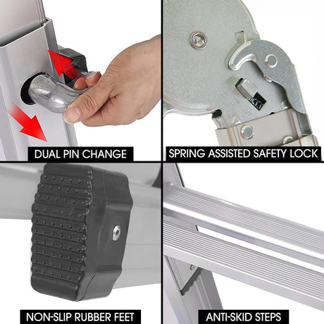 Bullet 4m Folding Aluminium Multipurpose Ladder, w/ Workshelf Platform, Spring Assisted Rapid Safety Lock Adjusters