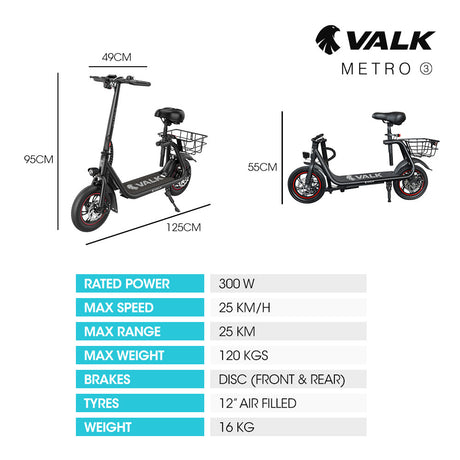 VALK Electric Scooter with Seat, Disc brakes, 12